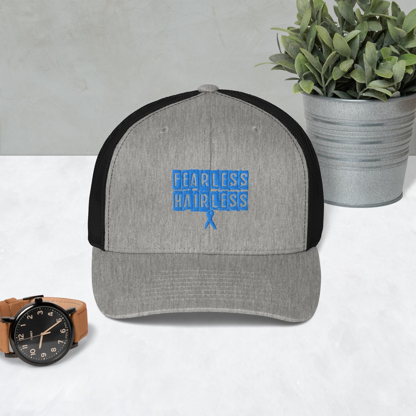 Blue Fearless Hairless Trucker Cap