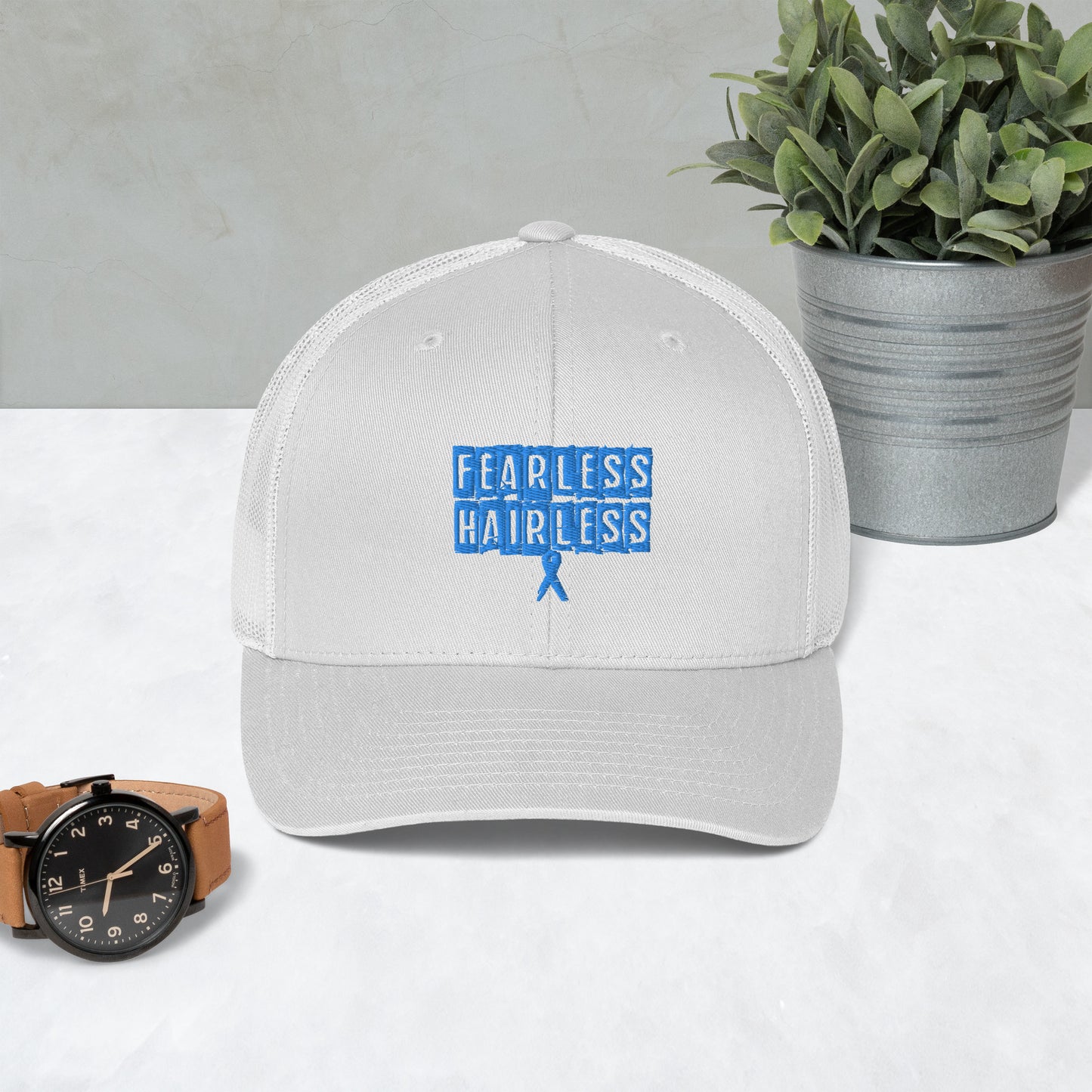 Blue Fearless Hairless Trucker Cap